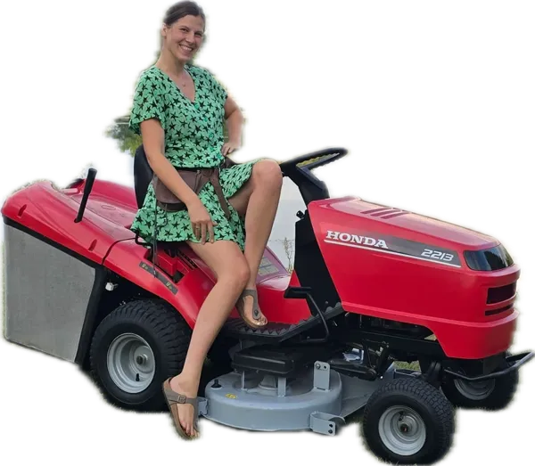 Mowing the lawn by the lake